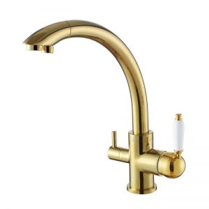 rolya classic golden clean water kitchen mixer faucet 3 way water filter tap