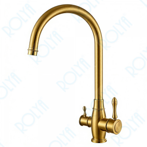 ROLYA SUS304 Stainless Steel 3 In 1 Kitchen Faucet Sink Mixer Tap Brushed Golden KF2027-BG