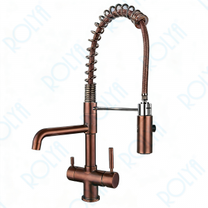 ROLYA Customized Spring Hose 3 Way Kitchen Faucet Antique Copper KF1040-AC