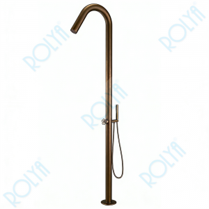 ROLYA Modern Freestanding Outdoor Shower Faucet Antique Brass , 304 Stainless Steel Floor Mounted Shower System with Handheld Sprayer FOS2603-AB
