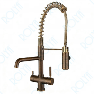 ROLYA 2026 New Arrival Spring Pull Down 3 Way Kitchen Faucet Antique Brass KF1040-AB