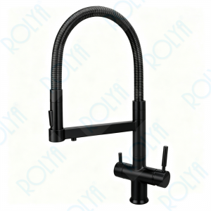 ROLYA 4 Way Kitchen Faucet with pulldown sprayer for Sparkling Water System Black KF4098-BL