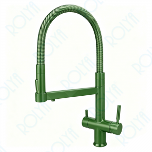 ROLYA Pull Down 4 Way Kitchen Faucet With Soda Water Moss Green KF4098-MG