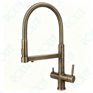 ROLYA Pull Down 4-in-1 Kitchen Faucet With Sparkling Water Distressed Antique Bronze KF4098-DAB