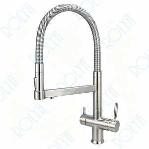 ROLYA Pull Down Spring 4 Way Kitchen Faucet Brushed Nickel KF4098-BN