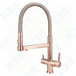 ROLYA Pull Down Spring 4 Way Faucet Water Filter Kitchen Tap With Sparkling Water Rose Golden KF4098-RG