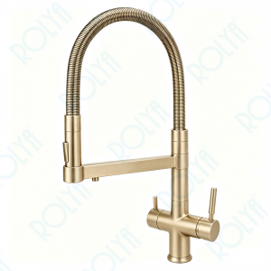 ROLYA Pull Down Spring 4 Way Kitchen Faucet Champagne Gold KF4098-CG