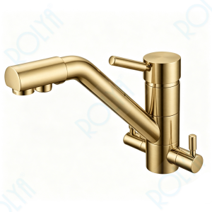ROLYA Longreach 4-in-1 Faucet Hot &Cold Water 4 Way Kitchen Tap With Sparkling Water Brushed Golden KF4388-BG