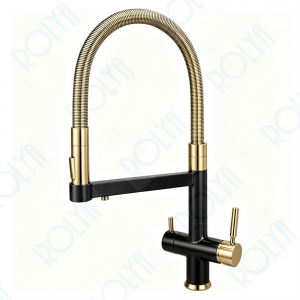 ROLYA Pull Out 4 Way Kitchen Faucet Black&Golden KF4098-BAG