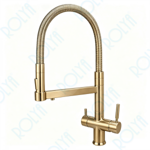 ROLYA Pull Out 4 Way Kitchen Faucet with Sparkling Water Brushed Golden KF4098-BG