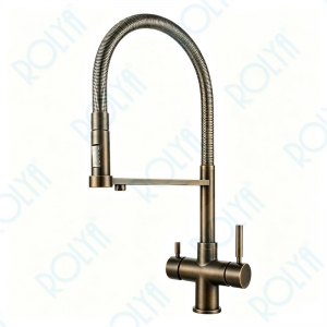 ROLYA 5 Way Kitchen Faucet With Pull Out Sprayer Antique Bronze KF5266-BR 