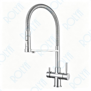 ROLYA Pull Down Spring 5-in-1 Kitchen Faucet for Chiller Sparkling Water Chrome KF5266-CH