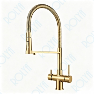 ROLYA Pull Down 5 Way Kitchen Faucet With Filtered & Soda & Chiller Water Luxurious Golden KF5266-GO