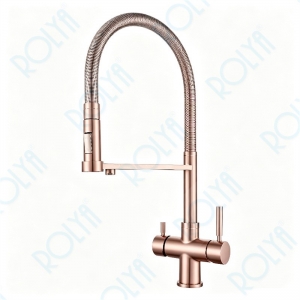ROLYA 2026 New Arrival CUPC Pull Out 5 Way Kitchen Faucet With Filtered & Soda & Chiller Water Rose Golden KF5266-RG