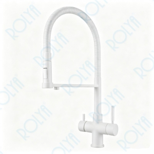 ROLYA Pull Out Five Way Kitchen Faucet With Filtered & Soda & Chiller Water White KF5266-WH