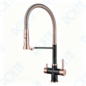 ROLYA 2026 NEW Pull Out Spring 5 Way Kitchen Faucet Rose Gold&Black KF5266-RGB