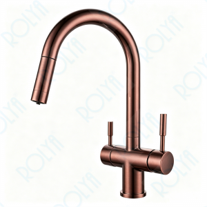ROLYA NSF Customized Pullout Gooseneck 4 Way Kitchen Faucet Antique Copper KF4699-AC
