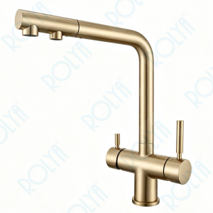 ROLYA 4-Way Pull Out Kitchen Faucet with Independent Drinking Water Line Brushed Golden KF4118-BG