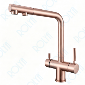 ROLYA 4 Way Kitchen Faucet With Pullout Sprayer Rose Golden KF4118-RG