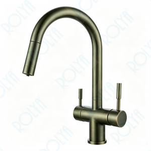 ROLYA NSF Customized Pullout Gooseneck 4 Way Kitchen Faucet Bronze KF4699-BR