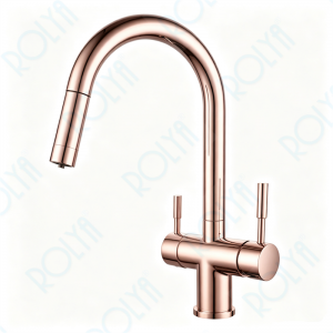 ROLYA Customized Gooseneck 4 Way Pullout Kitchen Faucet Rose Golden KF4699-RG
