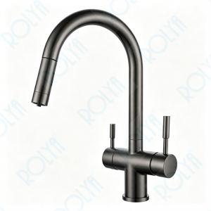 ROLYA CUPC Pullout Gooseneck 4-in-1 Faucet Four Flow Kitchen Tap Gunmetal KF4699-GM