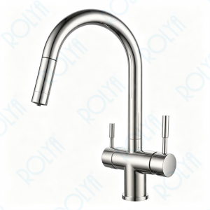 ROLYA Pull-out Gooseneck 4 Way Kitchen Faucet Brushed Nickel KF4699-BN